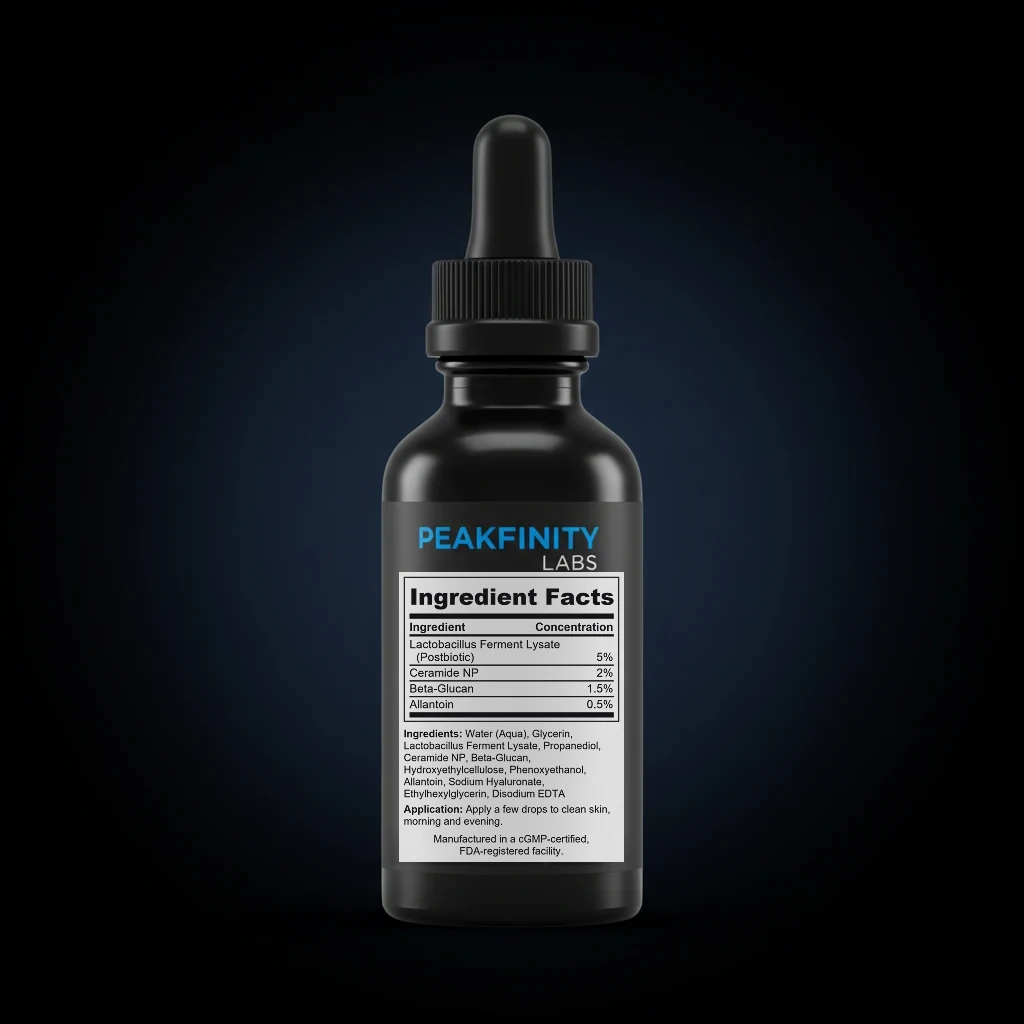 Postbiotic Skin Microbiome Balancing Serum back label and ingredient panel