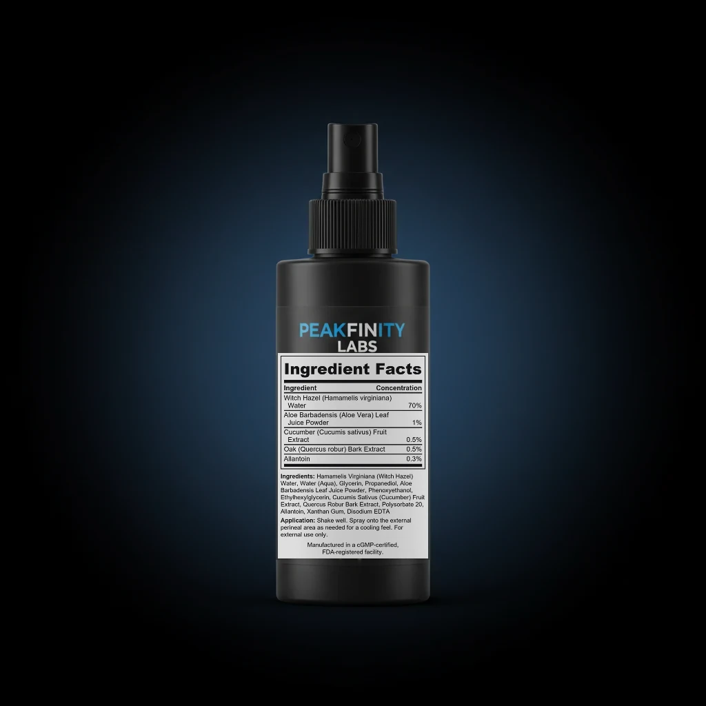 Postpartum Perineal Cooling Spray with Witch Hazel back label and ingredient panel