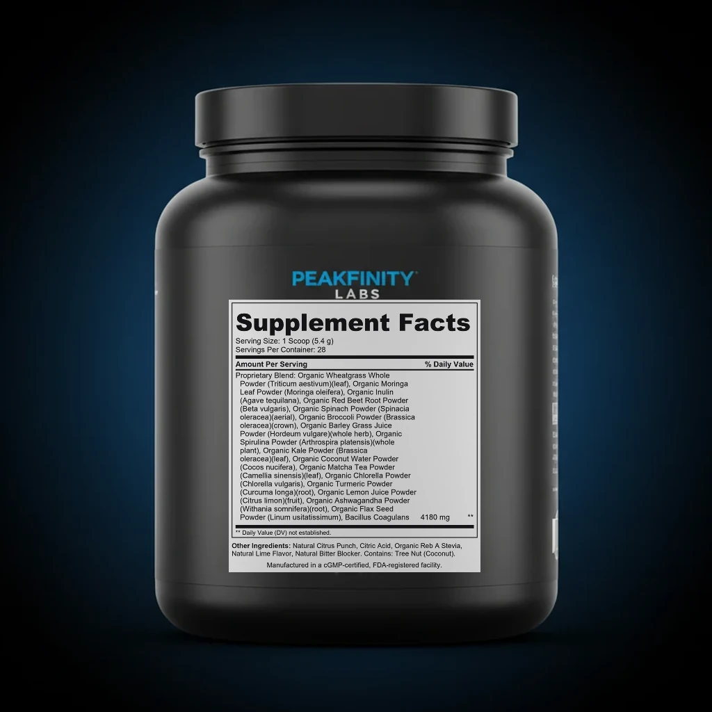 Powder Greens back label and ingredient panel