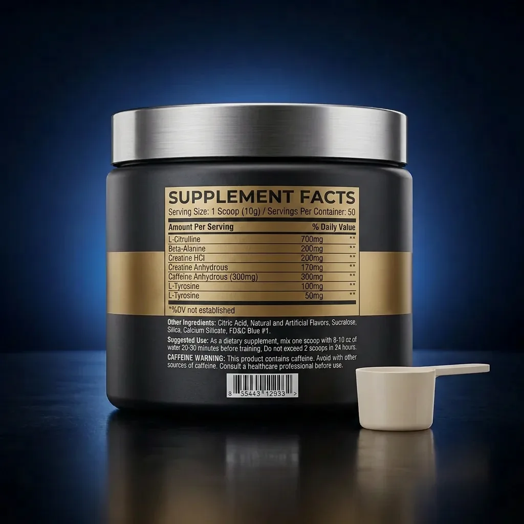 Pre-Workout Performance Matrix with Caffeine & Citrulline — representative back label artwork (Supplement Facts panel)