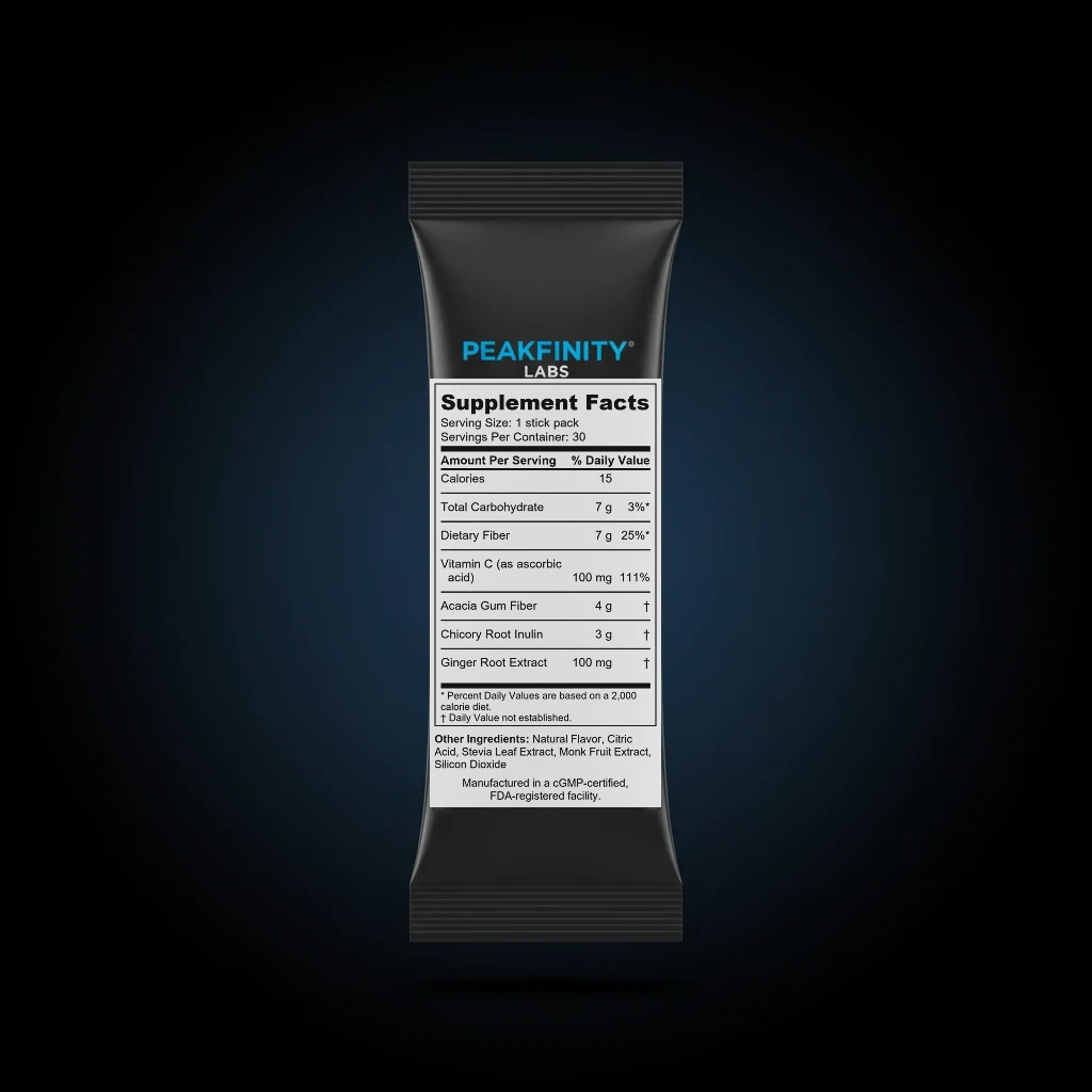 Prebiotic Fiber Stick Packs with Acacia & Inulin back label and ingredient panel