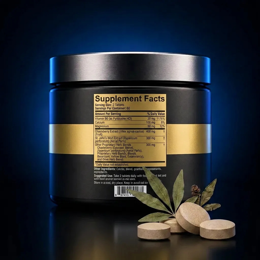 Premenstrual Balance Tablets with Chaste Tree & Dong Quai — representative back label artwork (Supplement Facts panel)