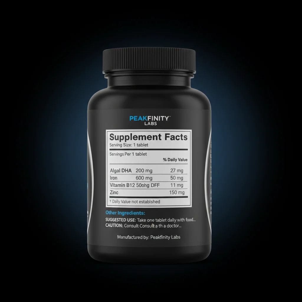 Prenatal DHA, Iron & Methylfolate Tablets — back label / ingredients panel