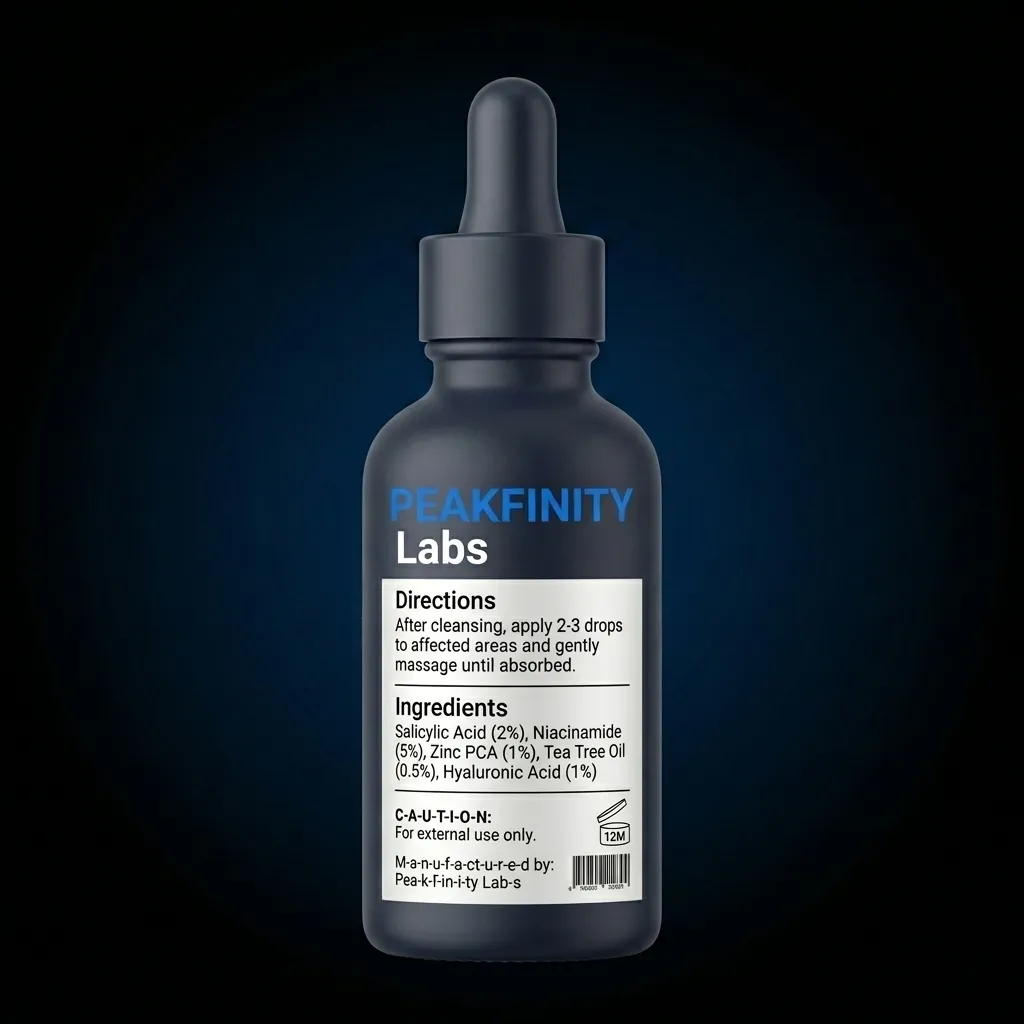Private Label Cosmetic Acne Treatment Serum — representative back label artwork (Supplement Facts panel)