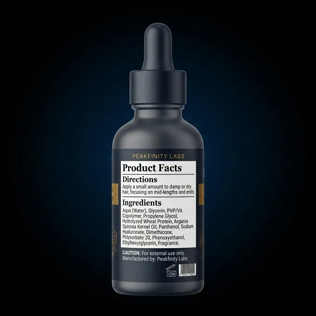 Private Label Frizz Control & Curl Defining Hair Serum — representative back label artwork (Supplement Facts panel)