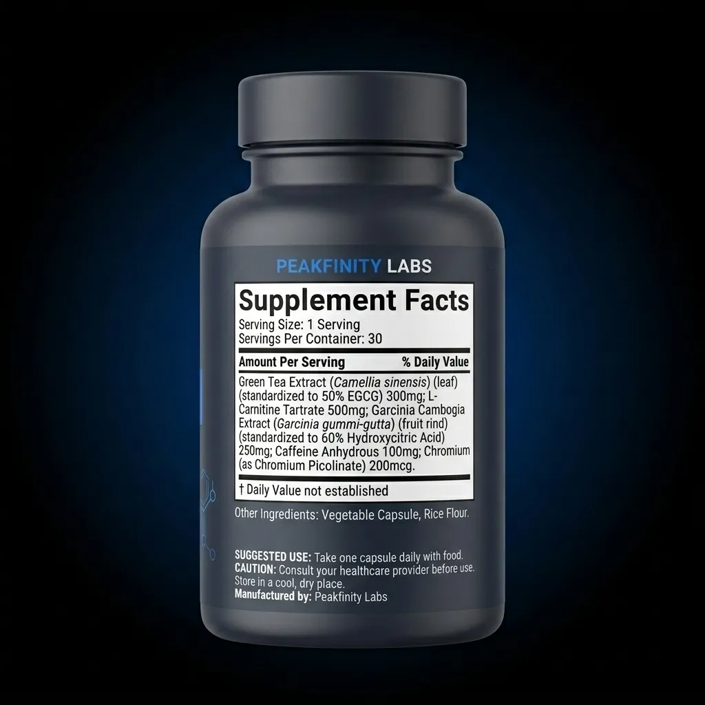 Metabolism & Energy Support Capsules — representative back label artwork (Supplement Facts panel)