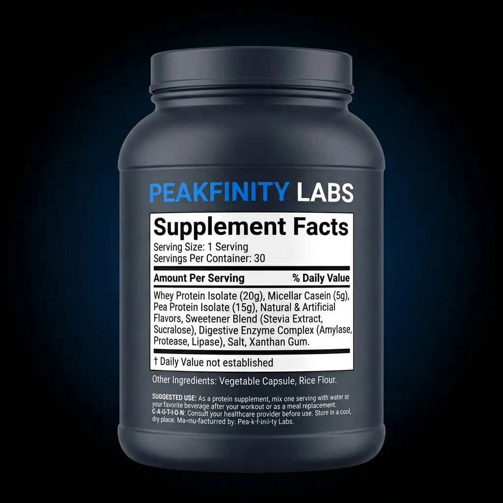 Premium Private Label Protein Powder — representative back label artwork (Supplement Facts panel)