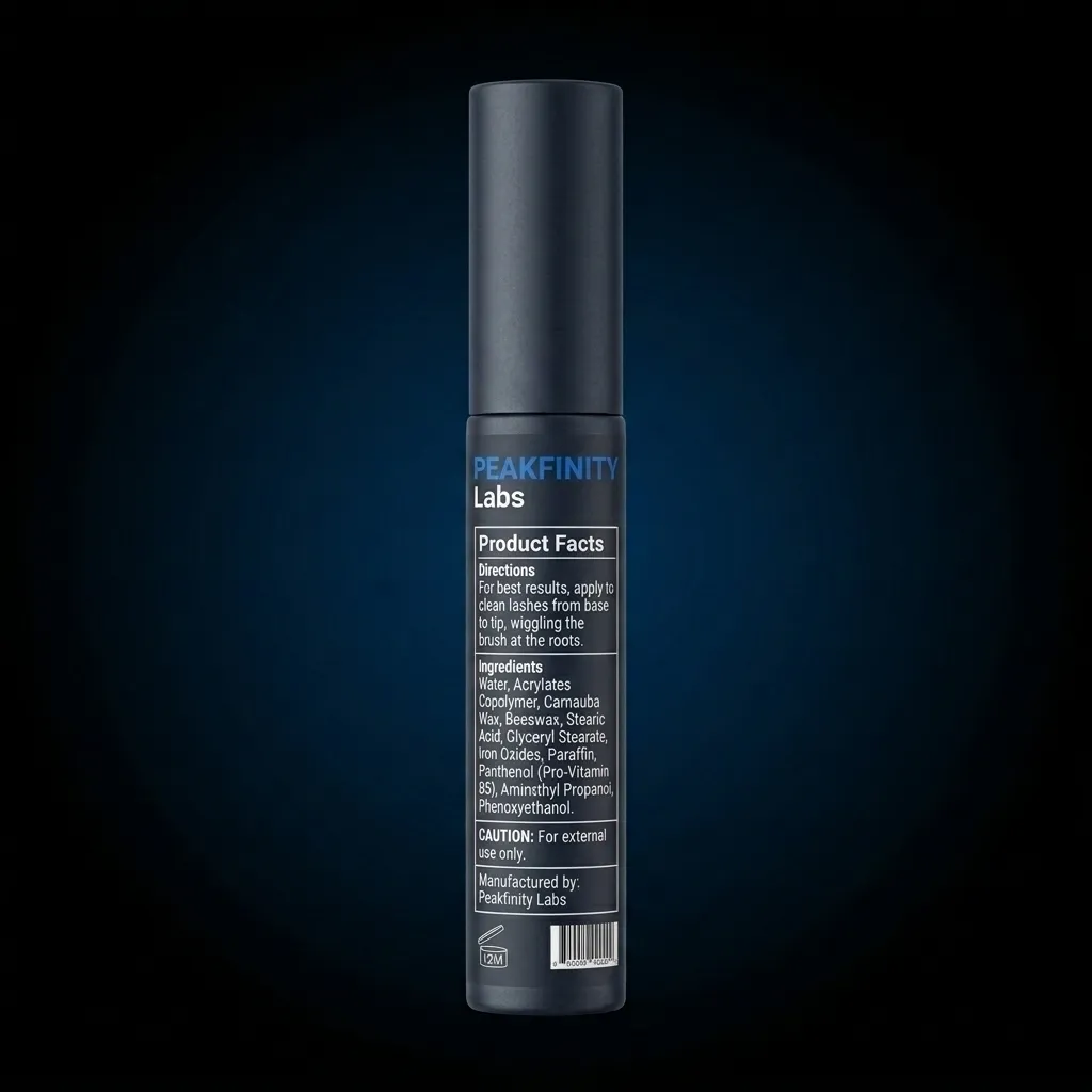 Private Label Volumizing & Lengthening Mascara — representative back label artwork (Supplement Facts panel)