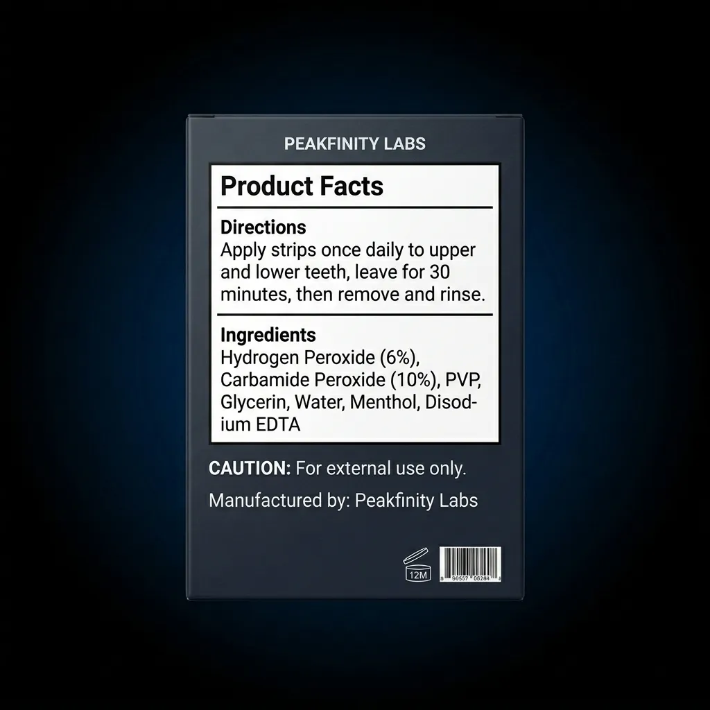 Professional Teeth Whitening Strips — representative back label artwork (Supplement Facts panel)