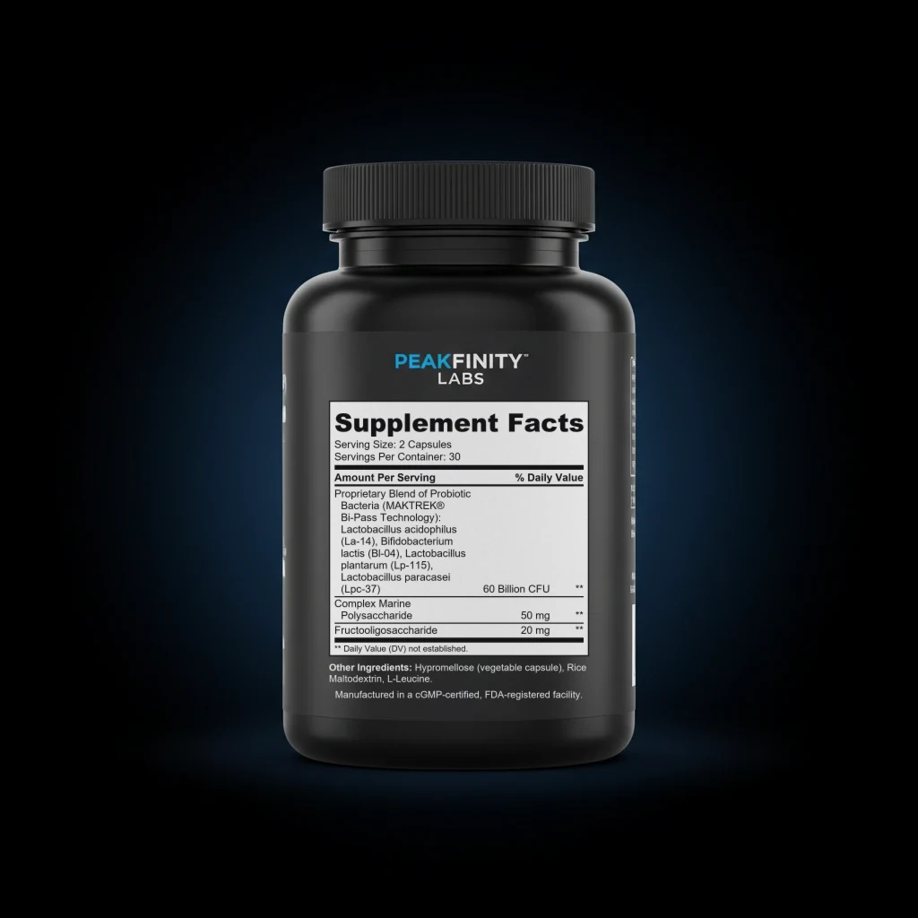 Probiotic 60B back label and ingredient panel