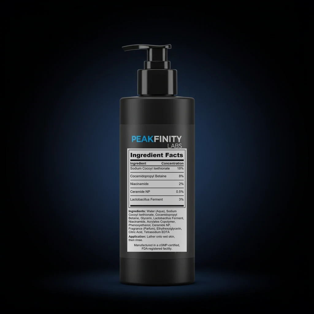 Probiotic pH-Balancing Body Wash back label and ingredient panel