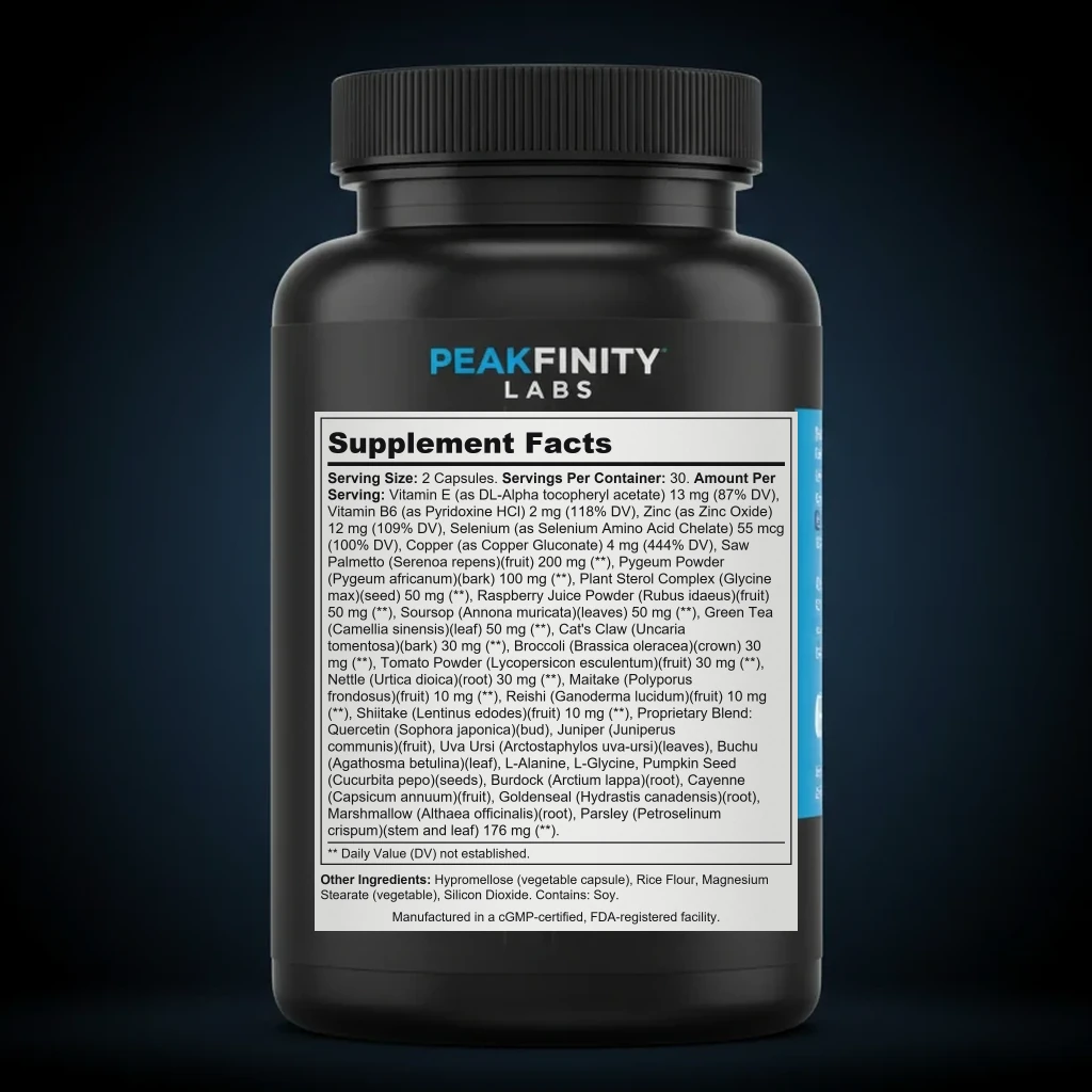 Prostate Formula back label and ingredient panel