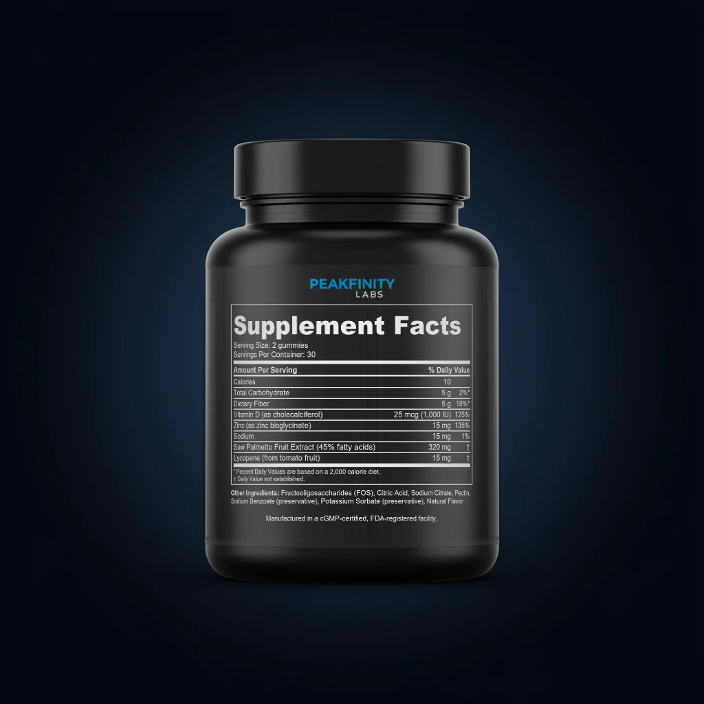 Prostate Health Gummies with Saw Palmetto & Lycopene back label and ingredient panel