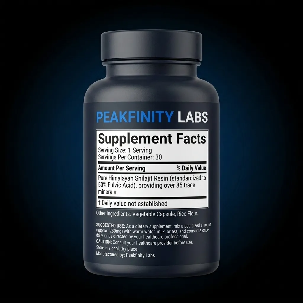 Premium Himalayan Shilajit Resin — representative back label artwork (Supplement Facts panel)