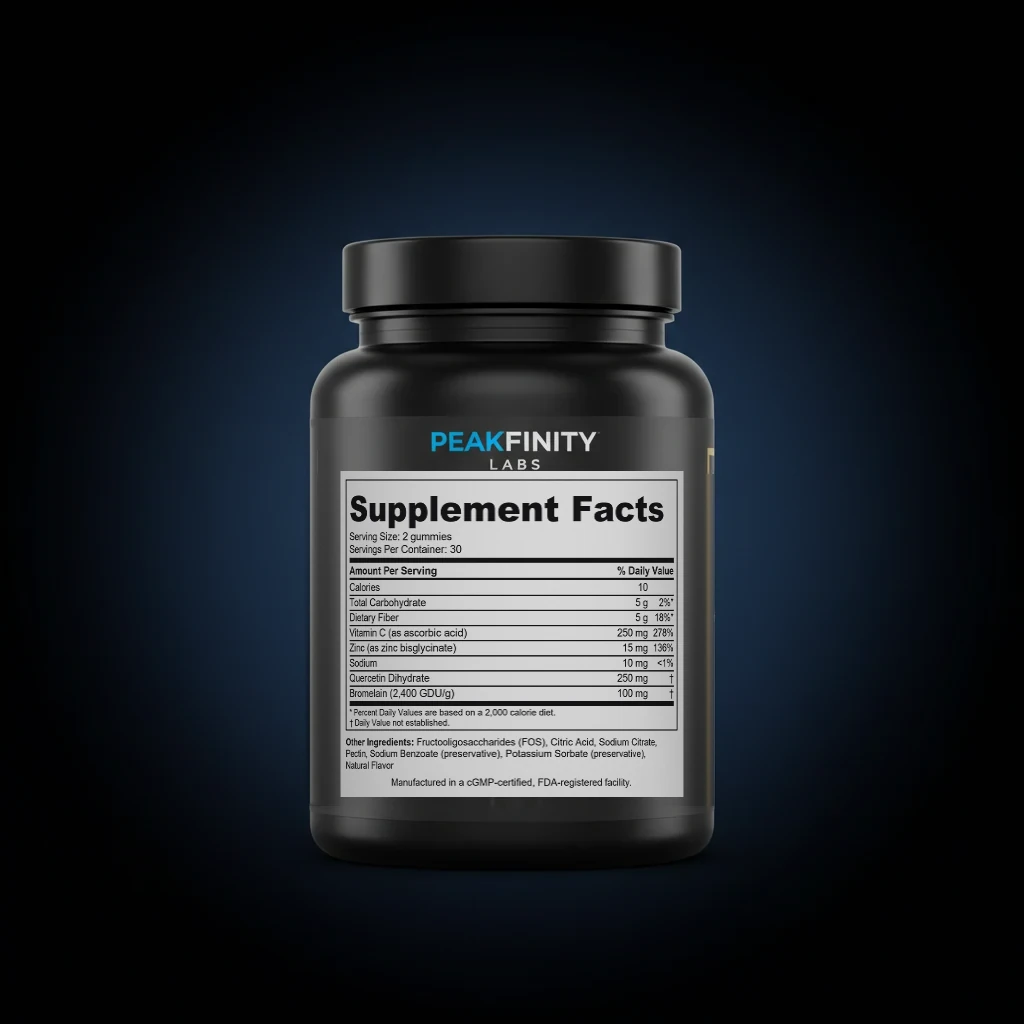 Quercetin & Bromelain Seasonal Support Gummies back label and ingredient panel