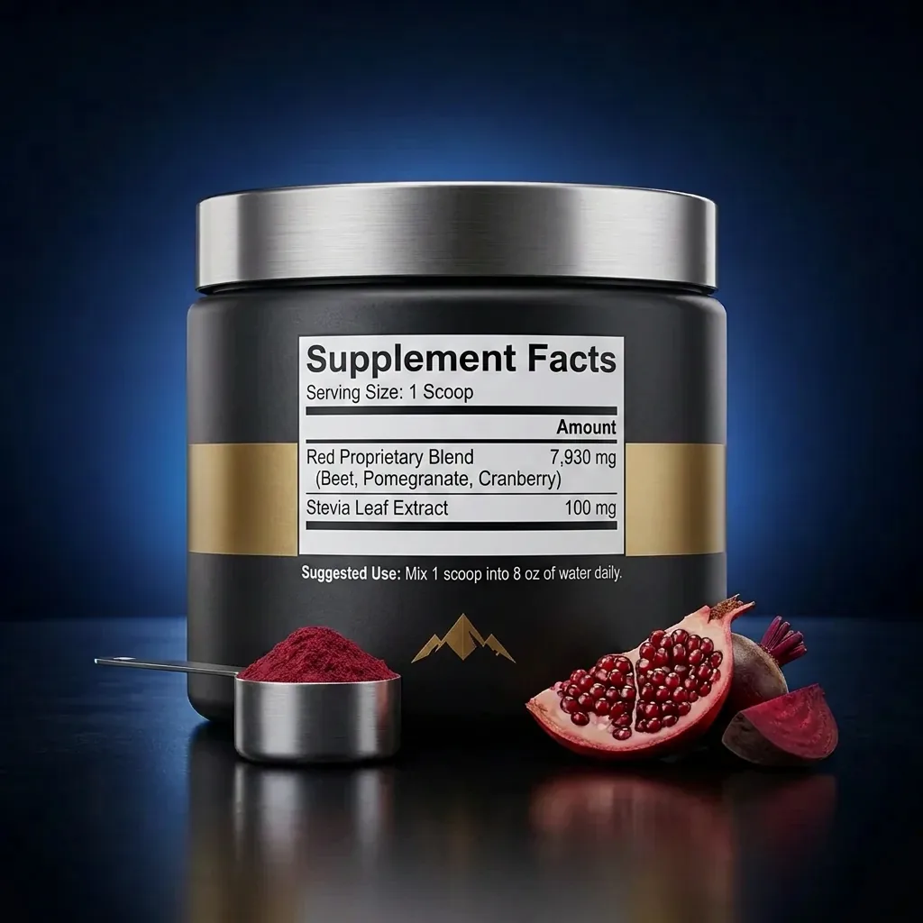 Red Superfood Antioxidant Powder with Pomegranate & Beet Root — representative back label artwork (Supplement Facts panel)