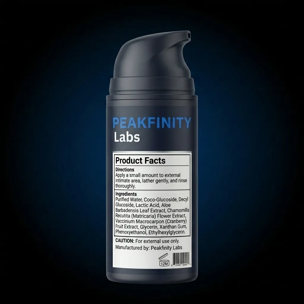 Private Label Plant-Based pH-Balancing Intimate Body Wash — representative back label artwork (Supplement Facts panel)