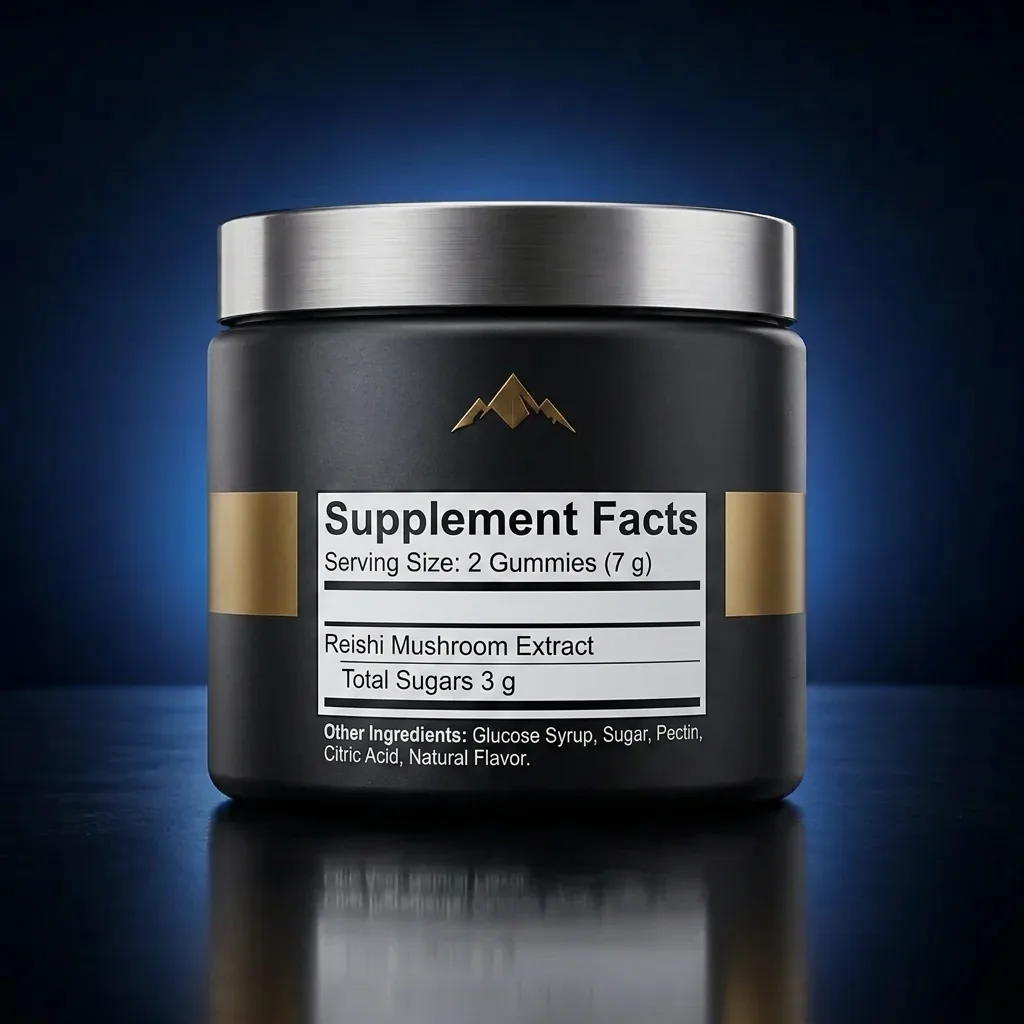Reishi Mushroom Adaptogen Gummies for Immune & Stress Support — representative back label artwork (Supplement Facts panel)