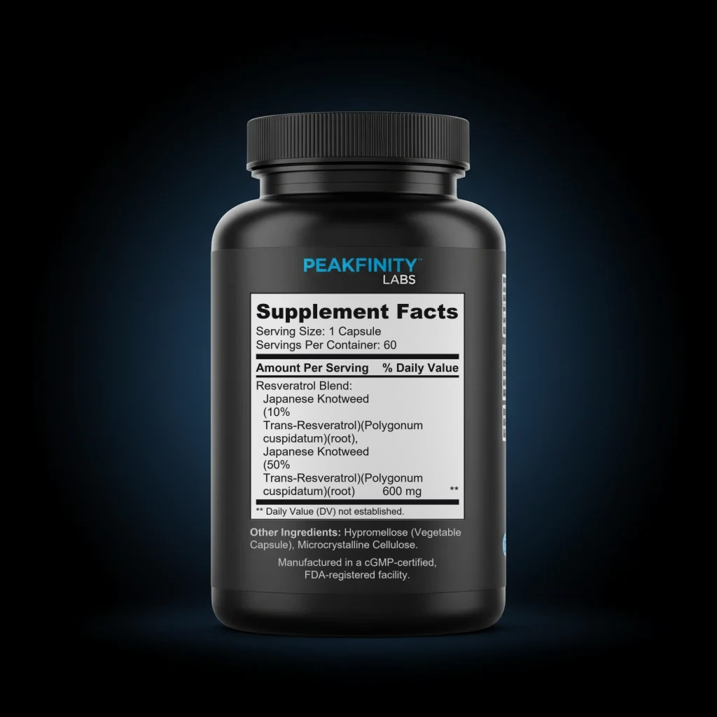 Resveratrol 50% back label and ingredient panel