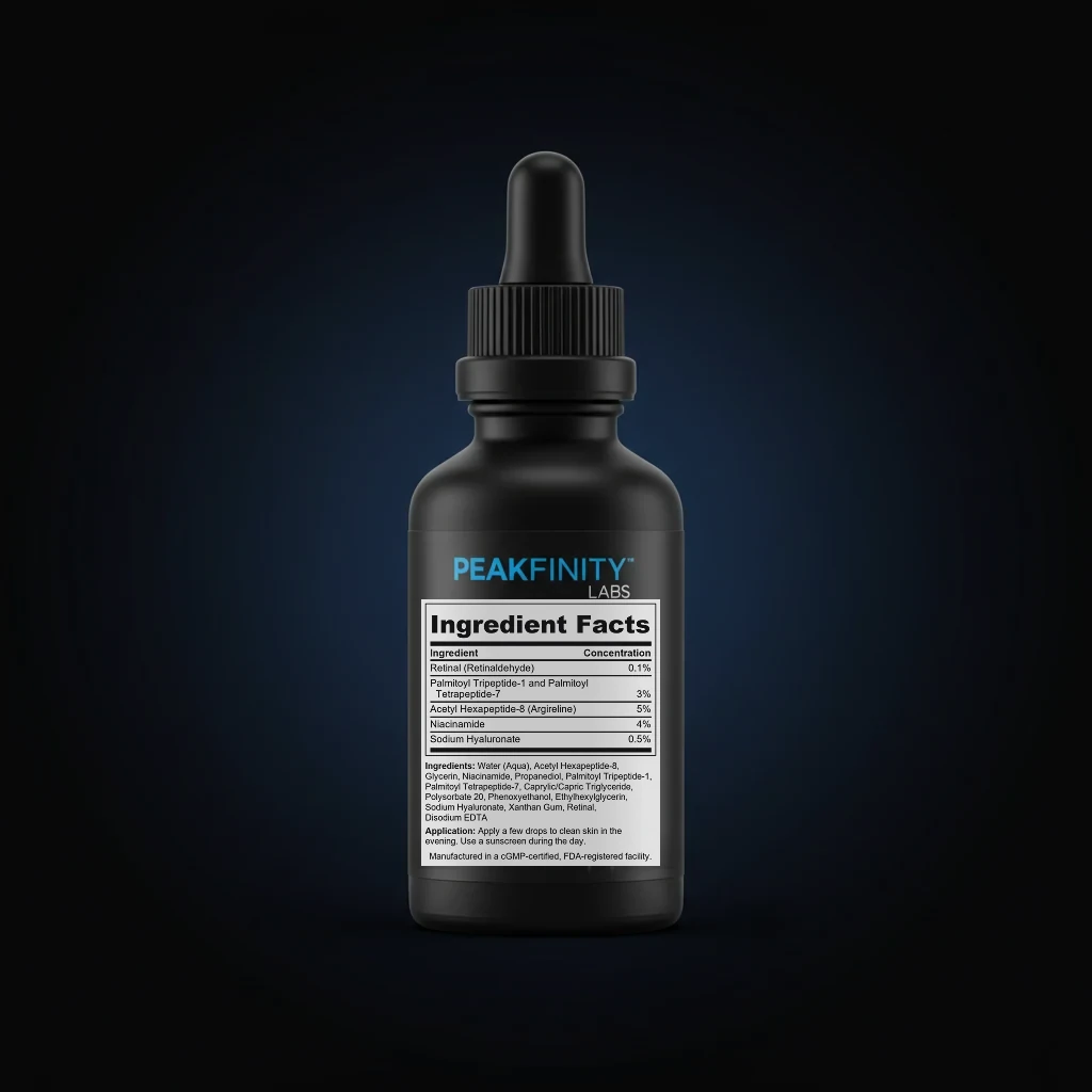 Retinal 0.1% Advanced Night Serum back label and ingredient panel