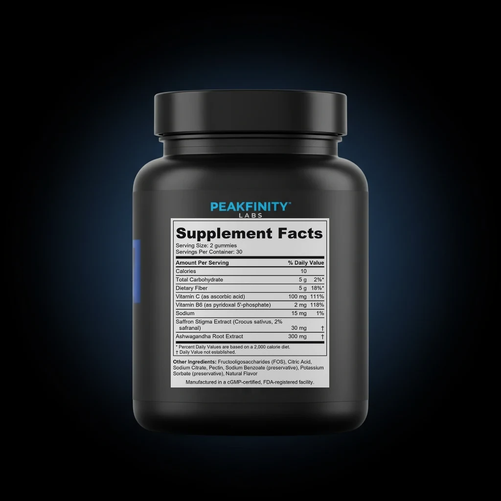 Saffron 30mg Mood Support Gummies back label and ingredient panel