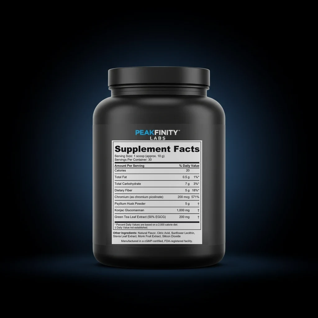 Satiety Fiber Blend Powder with Glucomannan & Psyllium back label and ingredient panel