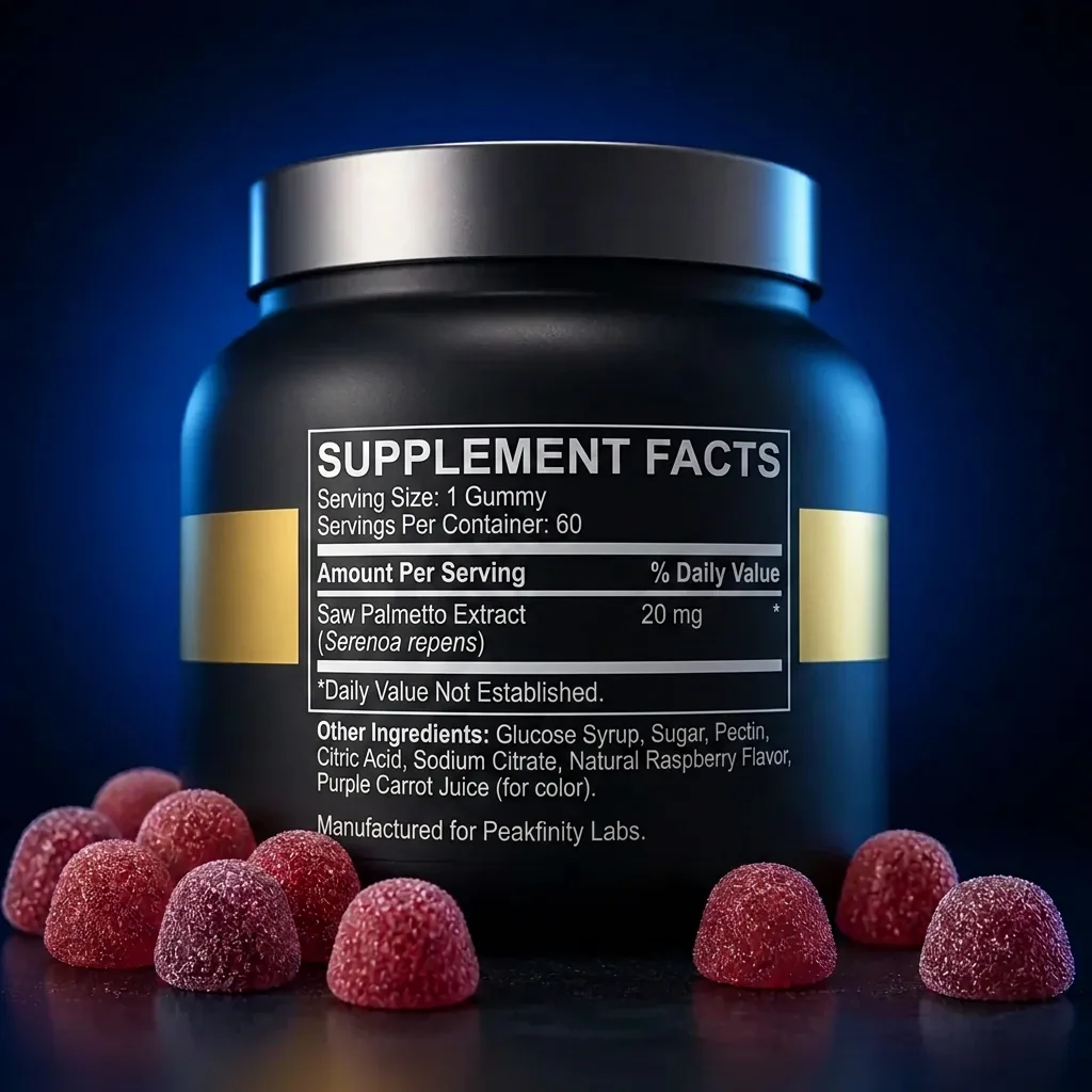 Saw Palmetto Scalp & Hair Support Gummies in Raspberry — representative back label artwork (Supplement Facts panel)