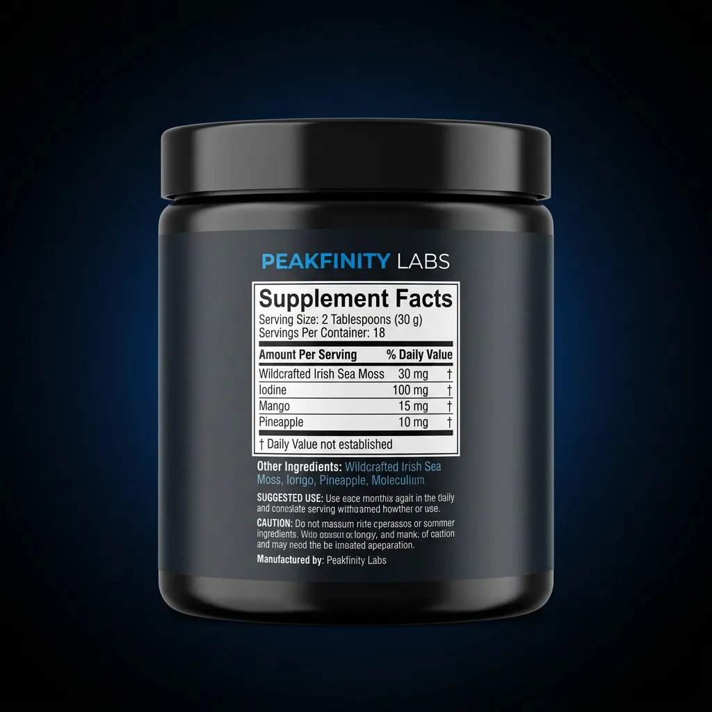 Sea Moss Gel Jar — representative back label artwork (Supplement Facts panel)