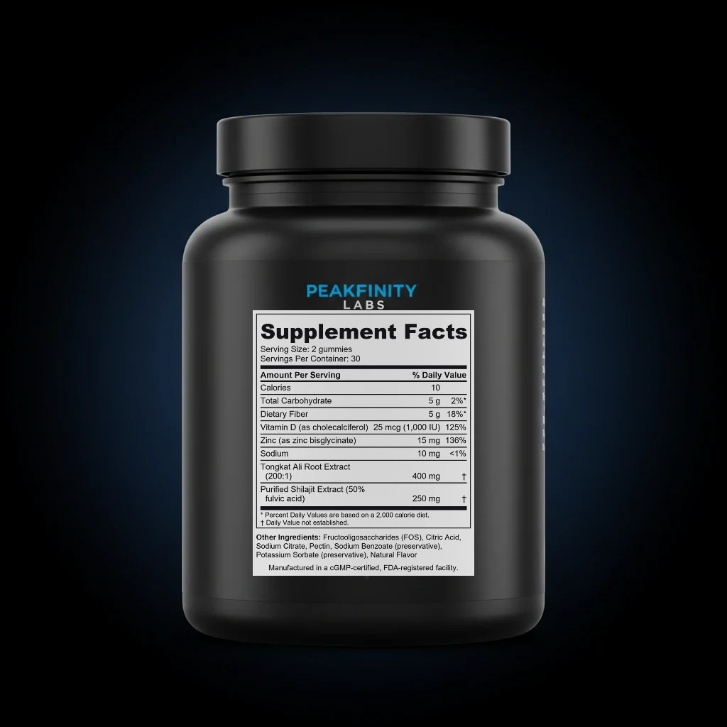 Shilajit & Tongkat Ali Gummies for Men back label and ingredient panel