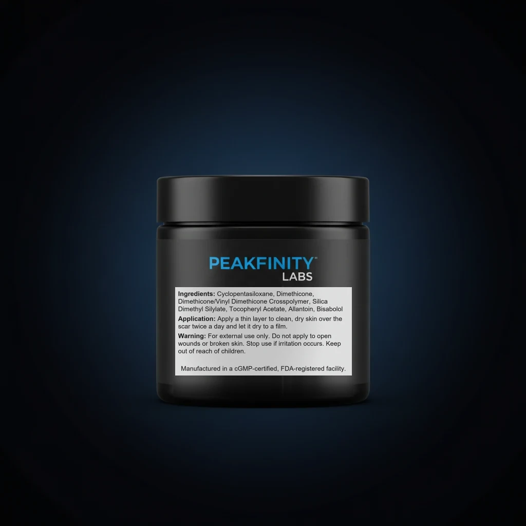 Silicone Scar Repair Gel back label and ingredient panel