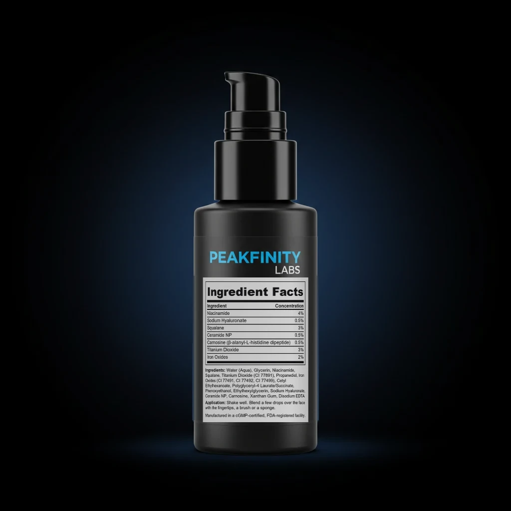 Skin-Care Infused Foundation Serum with Niacinamide back label and ingredient panel