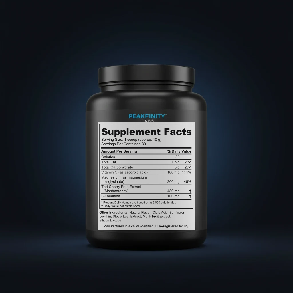 Sleepy Mocktail Magnesium Powder - Tart Cherry back label and ingredient panel