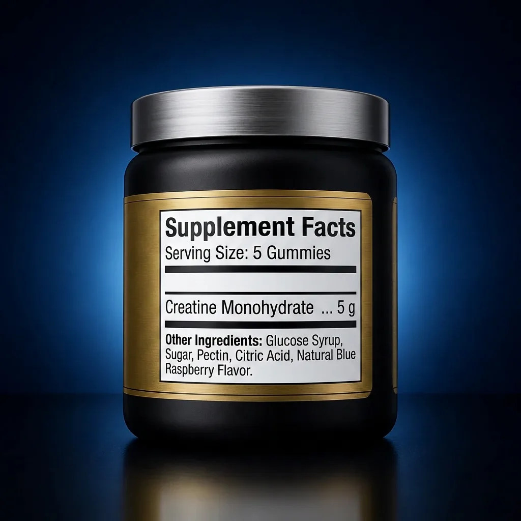 Sour Blue Raspberry Creatine Monohydrate Performance Gummies — representative back label artwork (Supplement Facts panel)