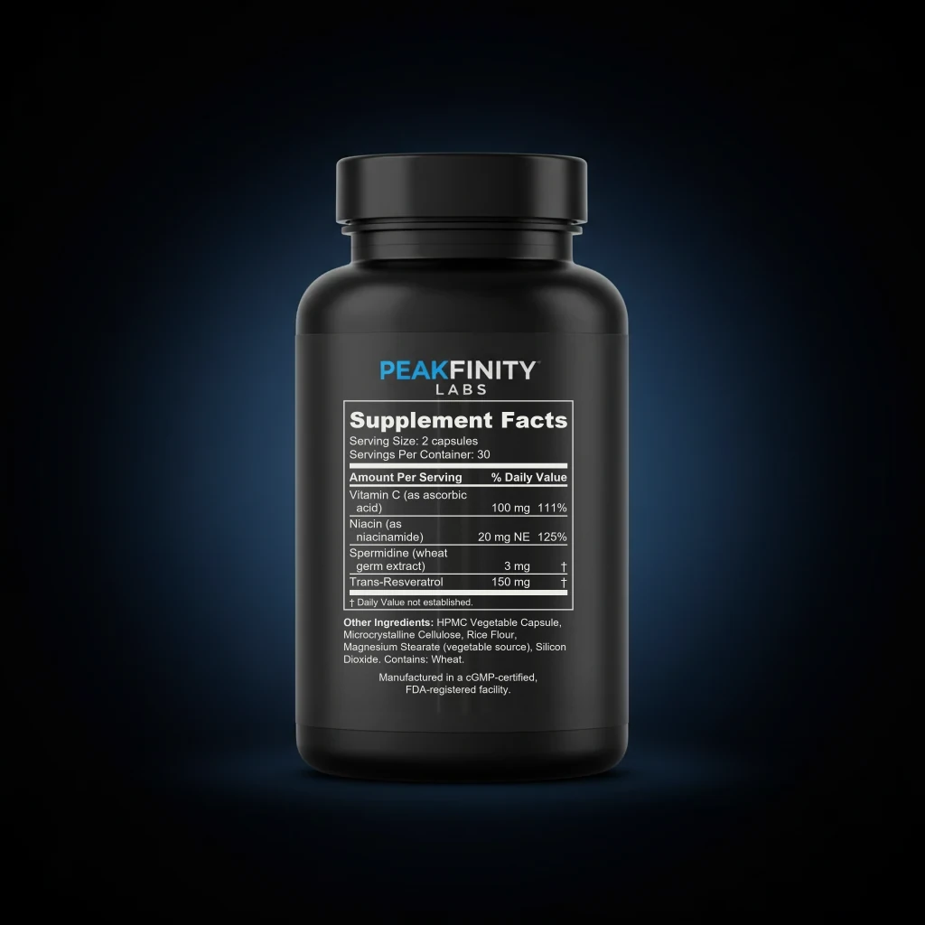 Spermidine 3mg Cellular Renewal Capsules back label and ingredient panel