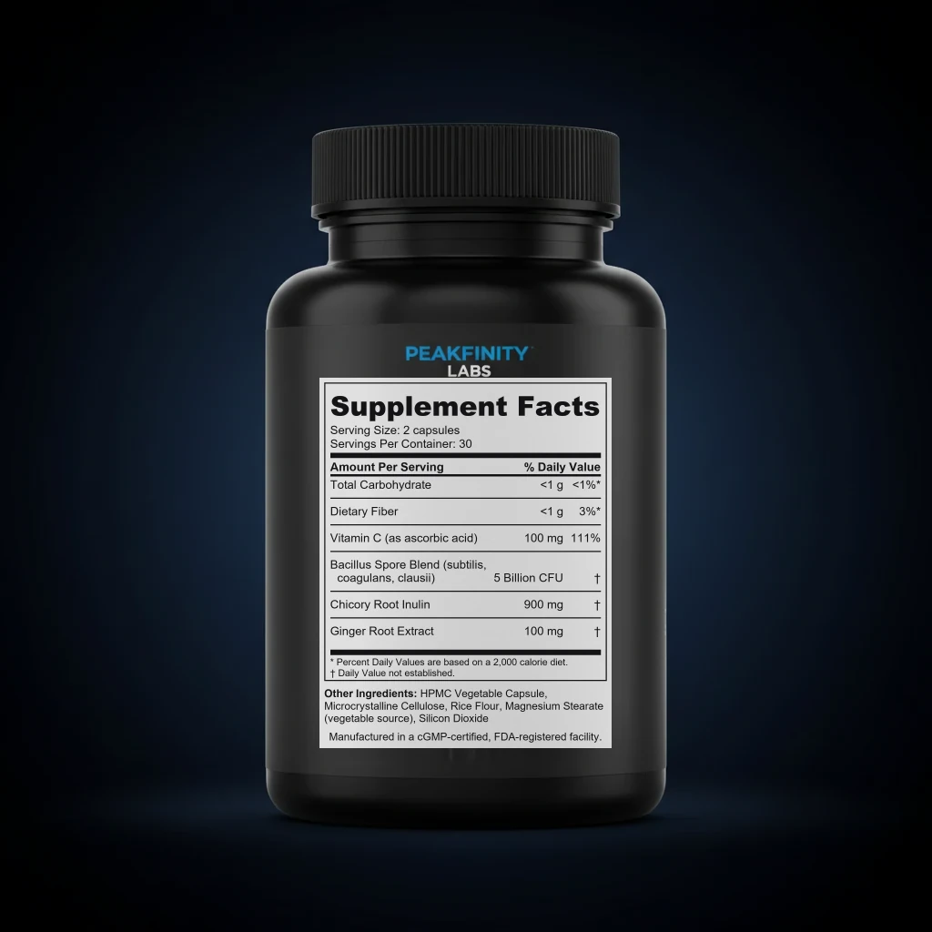 Spore-Based Probiotic 5 Billion CFU Capsules back label and ingredient panel
