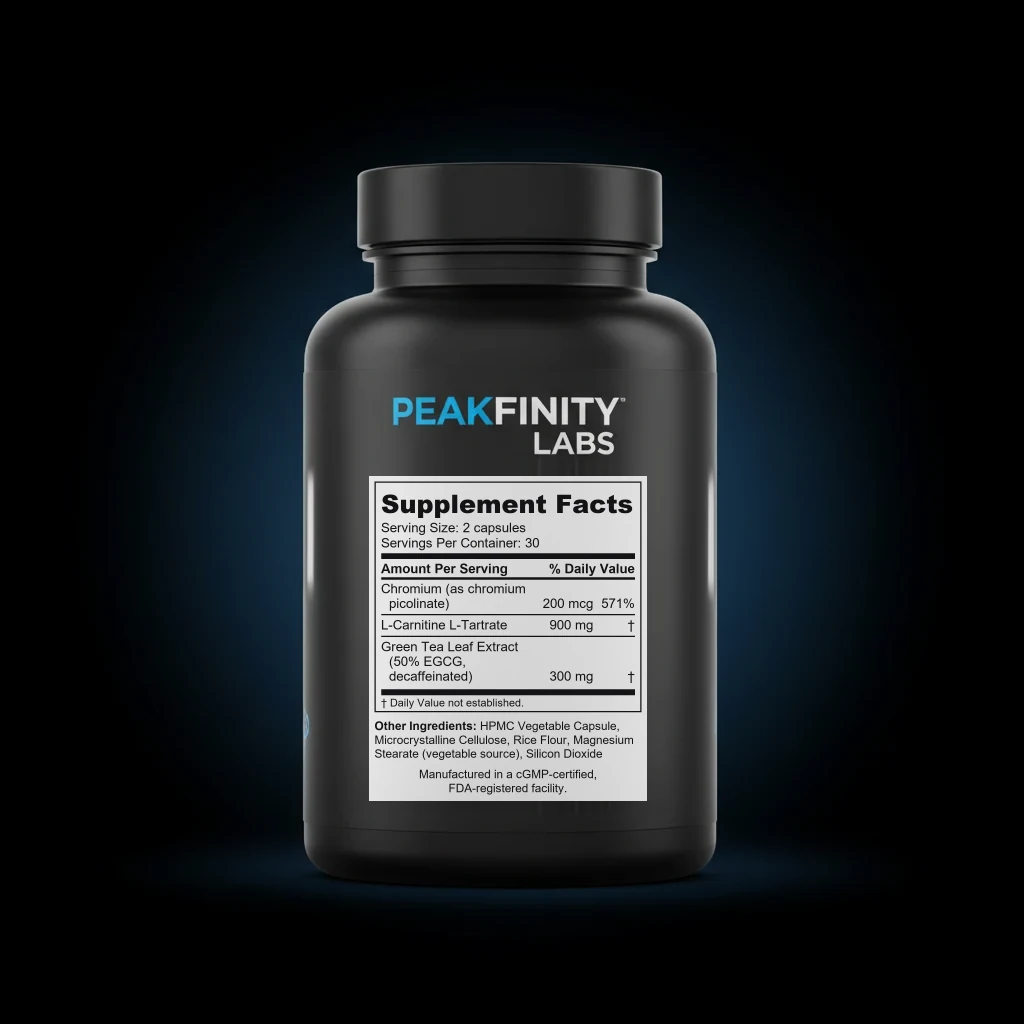 Stimulant-Free Fat Metabolism Capsules with L-Carnitine & Green Tea back label and ingredient panel