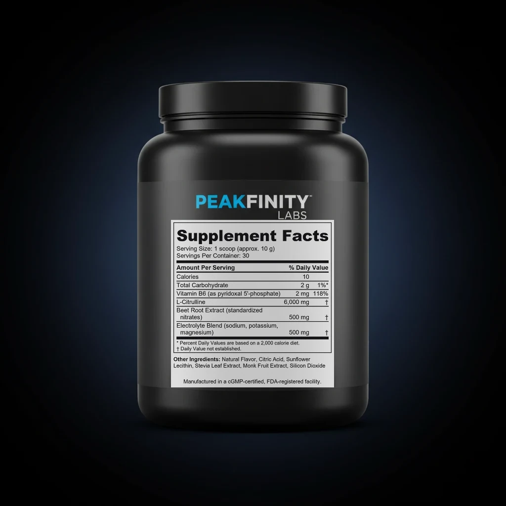 Stimulant-Free Pre-Workout Powder with Citrulline & Beet Root back label and ingredient panel