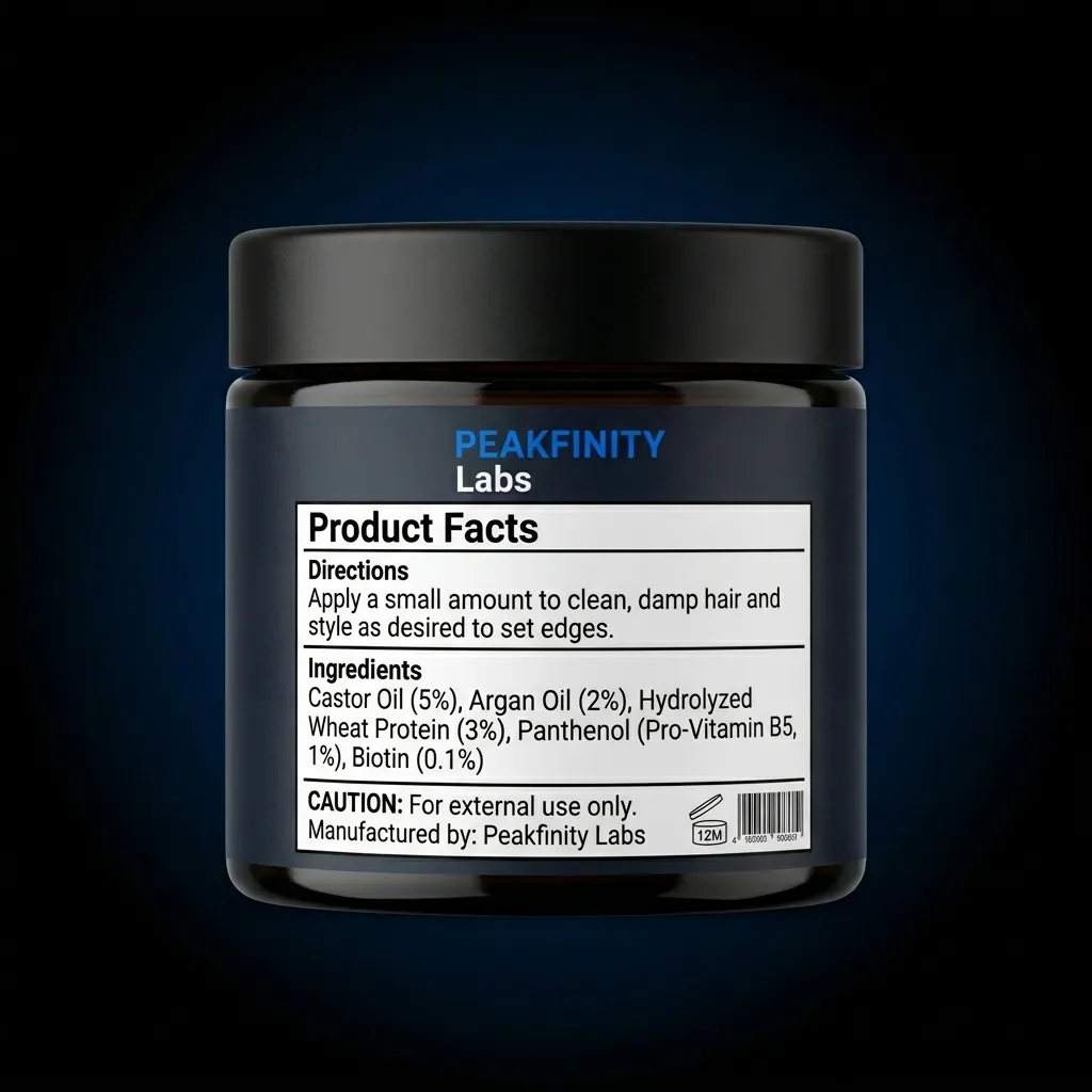 Premium Private Label Edge Control Gel — representative back label artwork (Supplement Facts panel)
