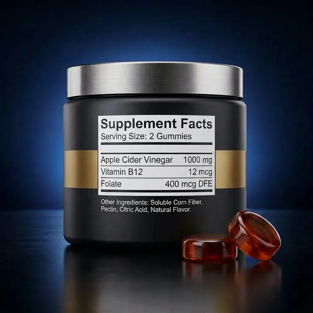 Sugar-Free Apple Cider Vinegar Gummies with B12 & Folate — representative back label artwork (Supplement Facts panel)