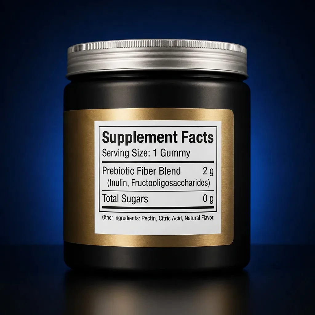 Sugar-Free Prebiotic FOS & Inulin Gut Health Gummies — representative back label artwork (Supplement Facts panel)