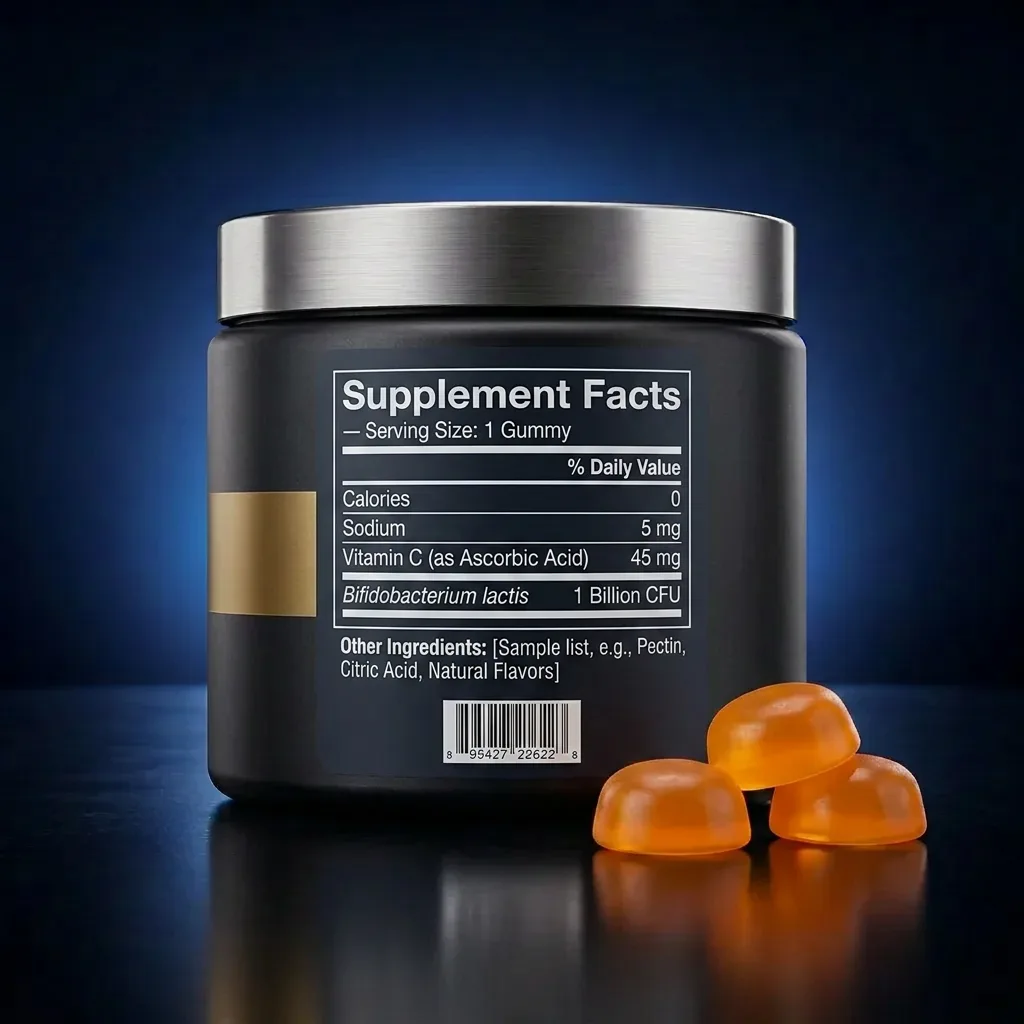 Sugar-Free Probiotic & Vitamin C Gummies - Raspberry Watermelon — representative back label artwork (Supplement Facts panel)