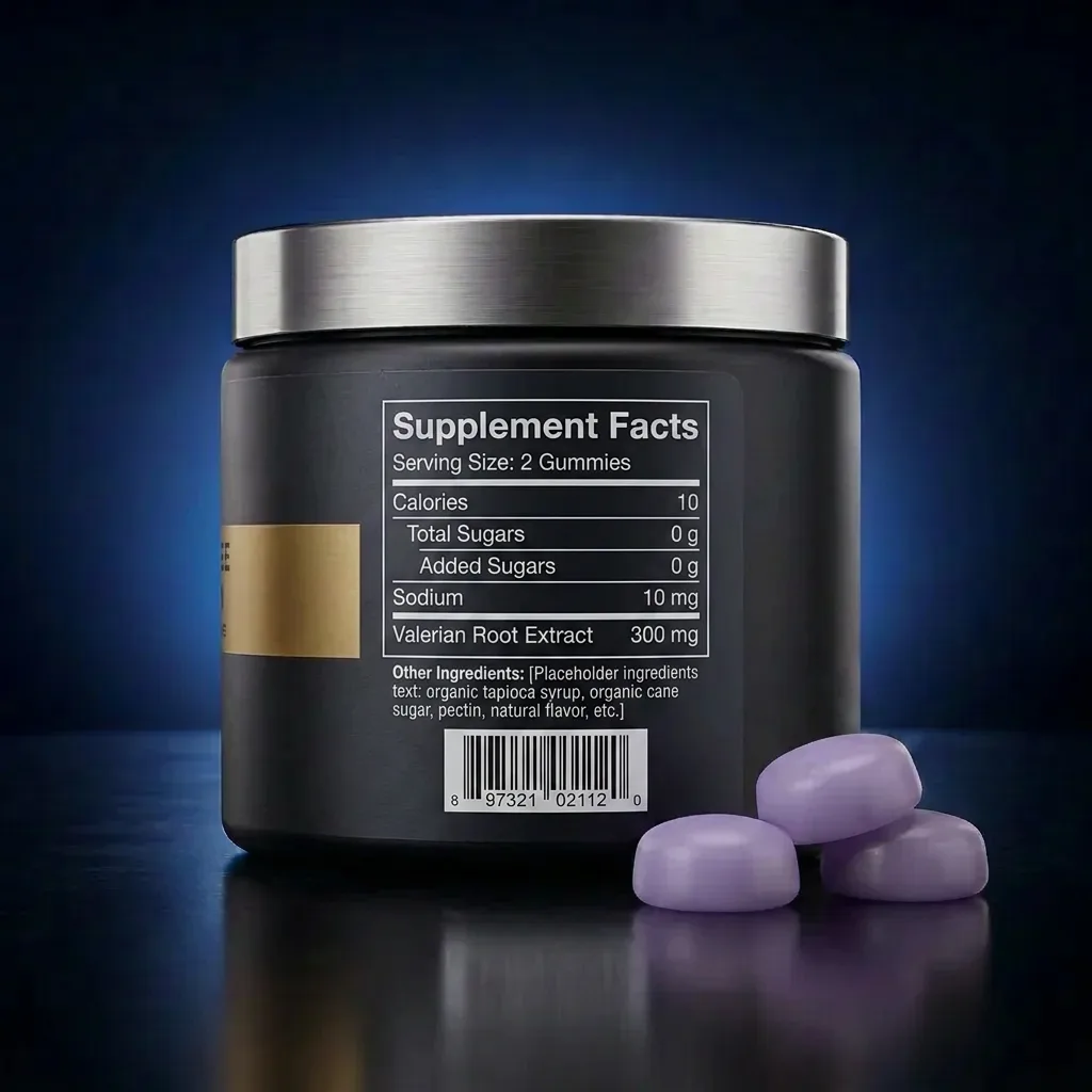 Sugar-Free Valerian Root Sleep & Relaxation Gummies — representative back label artwork (Supplement Facts panel)