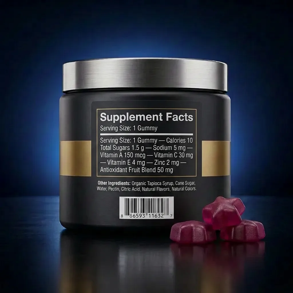 Antioxidant Superfood Star Gummies with Multi-Fruit Blend — representative back label artwork (Supplement Facts panel)