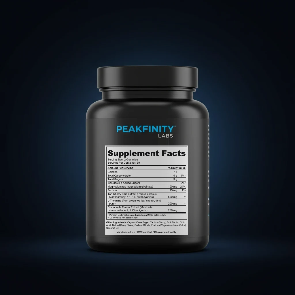 Tart Cherry Melatonin-Free Sleep Gummies back label and ingredient panel