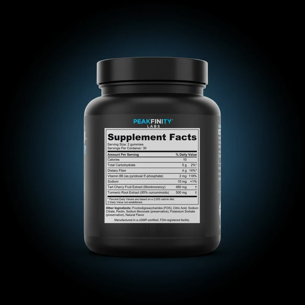 Tart Cherry & Turmeric Recovery Gummies back label and ingredient panel