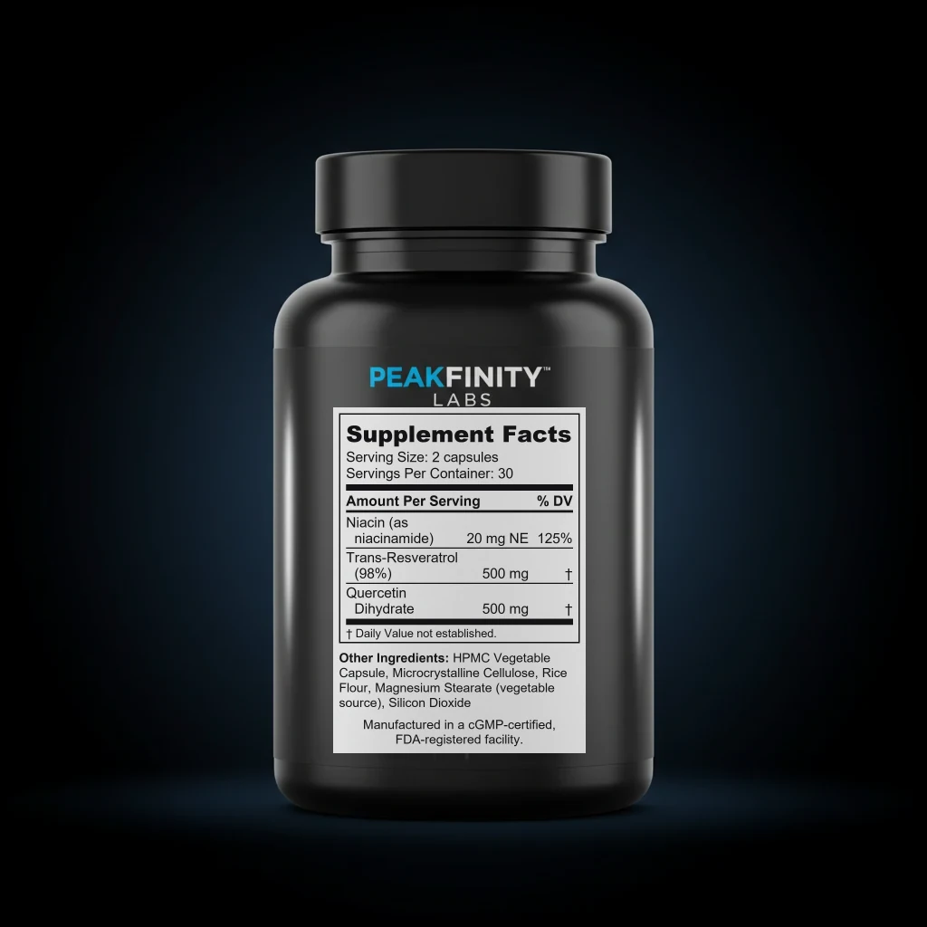 Trans-Resveratrol & Quercetin 500mg Capsules back label and ingredient panel
