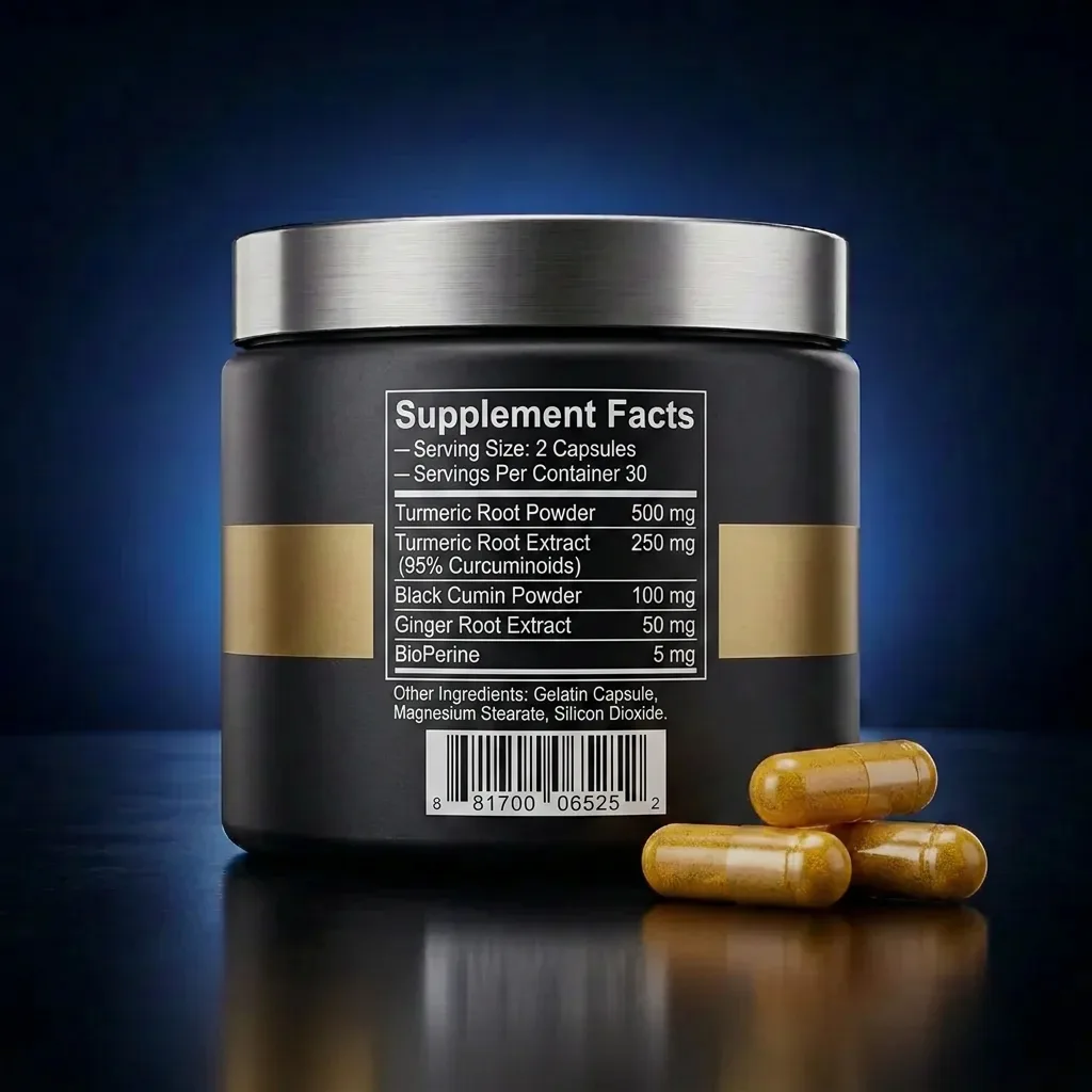 Advanced Turmeric Curcumin Complex with BioPerine® & Black Cumin — representative back label artwork (Supplement Facts panel)