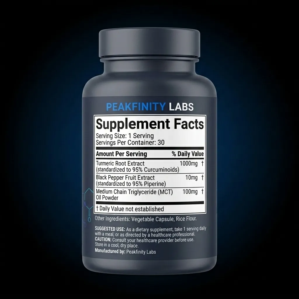 Premium Turmeric Curcumin Complex with Bioavailability Enhancers — representative back label artwork (Supplement Facts panel)