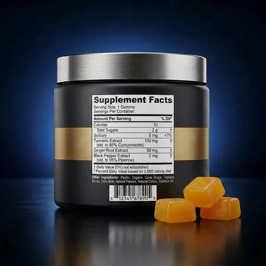 Turmeric & Ginger Support Gummies with Black Pepper Extract — representative back label artwork (Supplement Facts panel)