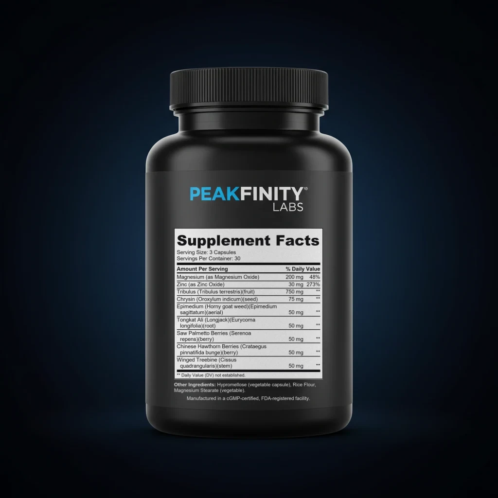 Ultra Test Natural Testosterone Support back label and ingredient panel